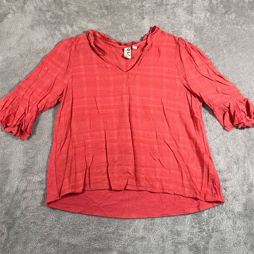 Anthropologie Dolan‎ Blouse Women's XS Salmon V-Neck Ruffle Sleeve Casual